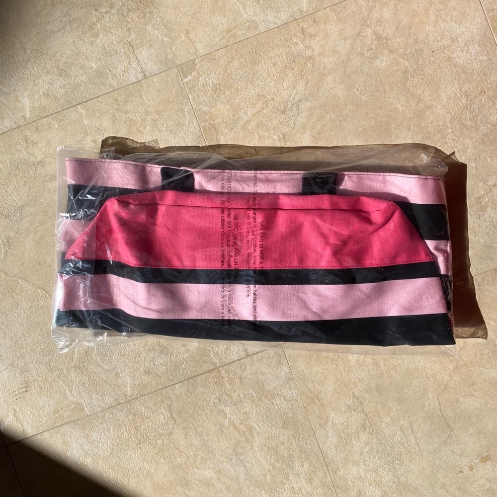 Victoria Secret Tote Bag Striped Pink and Black